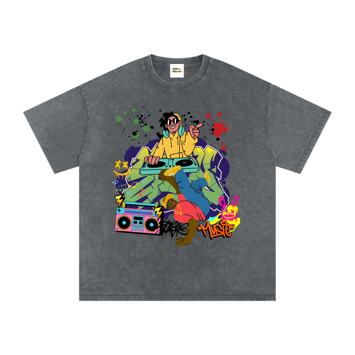 Graffiti DJ Art Graphic Unisex Snow Washed Oversized Cotton T-Shirt