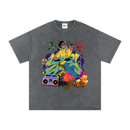 Graffiti DJ Art Graphic Unisex Snow Washed Oversized Cotton T-Shirt