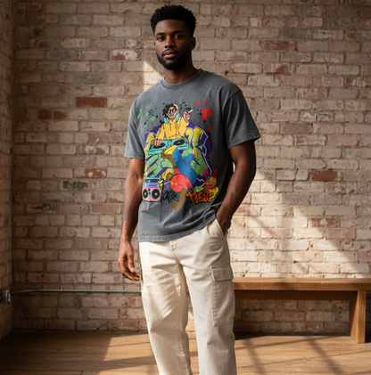 Graffiti DJ Art Graphic Unisex Snow Washed Oversized Cotton T-Shirt