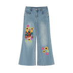 Vintage-Wash Flared Women’s Jeans Featuring an Afro-Music Themed Graphic ODMPOD