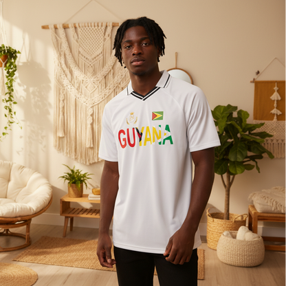 Guyana Flag Themed Unisex Graphic Striped V-Neck Soccer Jersey