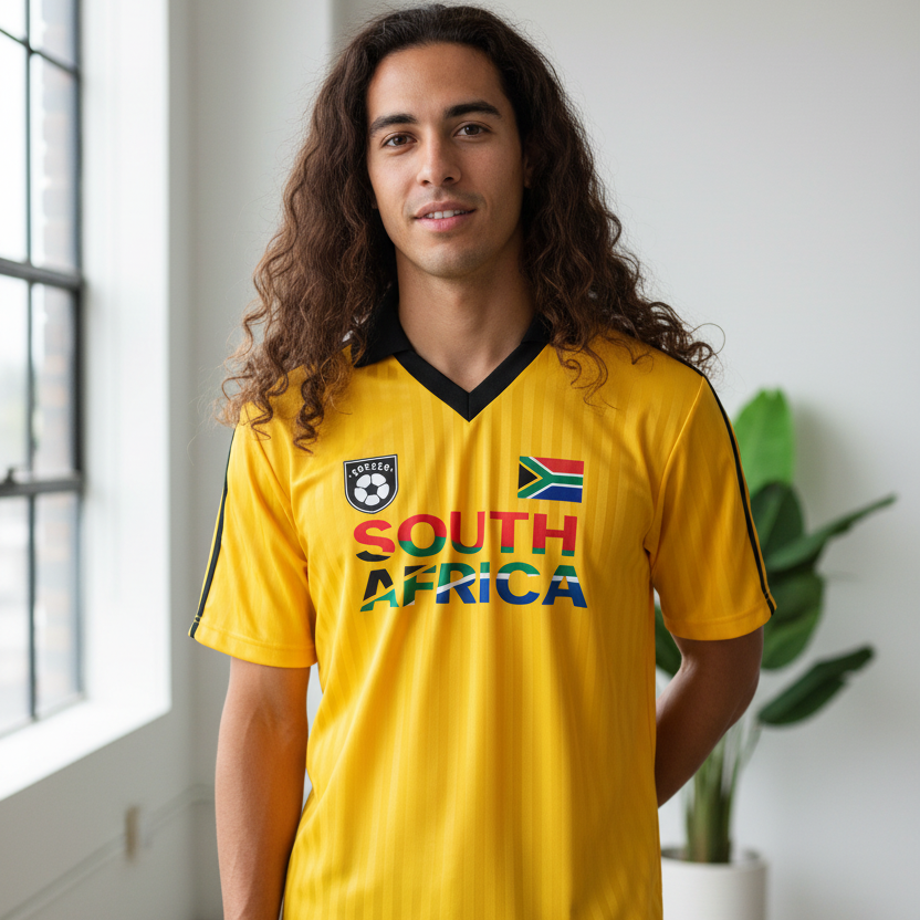South African Flag Themed Graphic Collar Striped Soccer Jersey