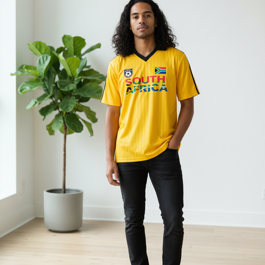 South African Flag Themed Graphic Collar Striped Soccer Jersey