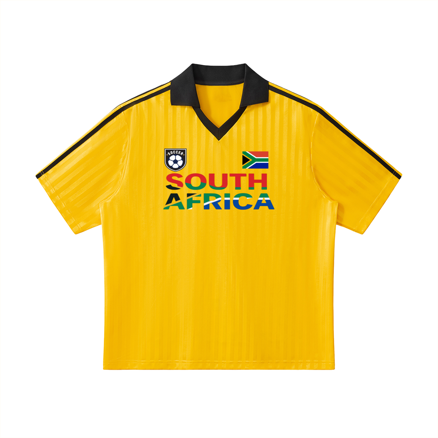 South African Flag Themed Graphic Collar Striped Soccer Jersey