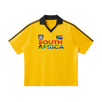 South African Flag Themed Graphic Collar Striped Soccer Jersey