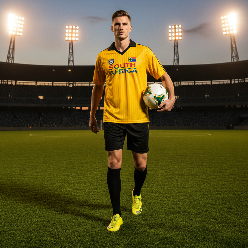 South African Flag Themed Graphic Collar Striped Soccer Jersey