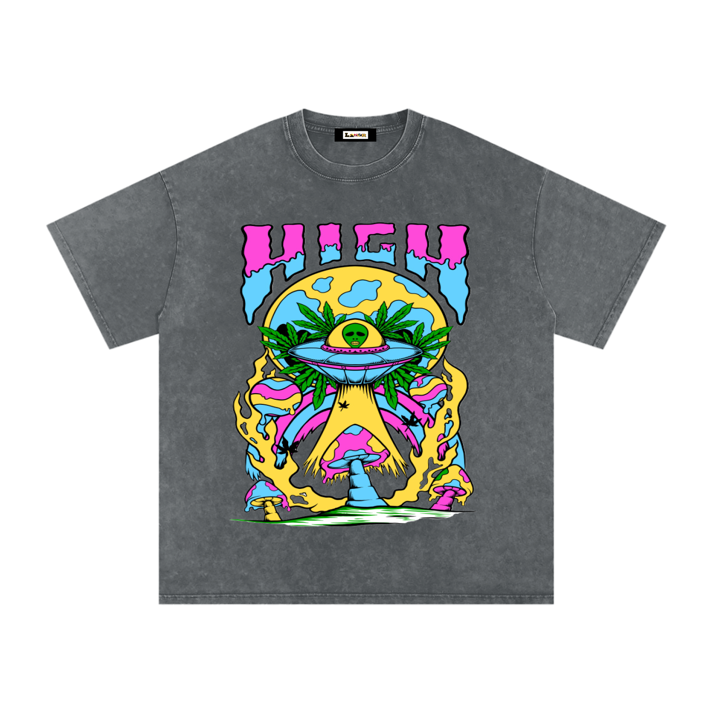 Graphic Alien Art Unisex Snow Washed Oversized Cotton T-Shirt