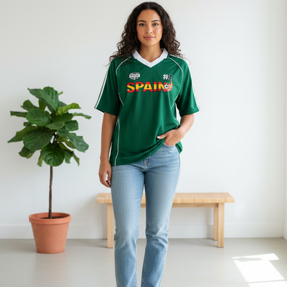 Spain Flag Themed Graphic Stripe Collared Soccer Jersey