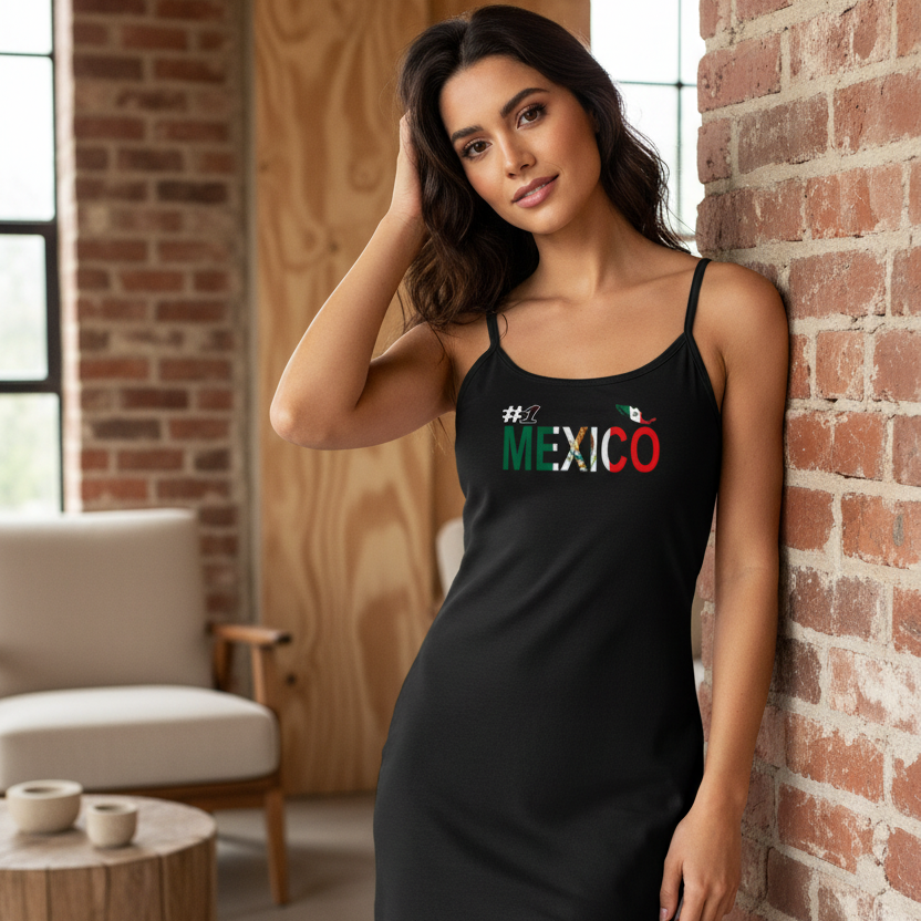 Women’s Sleeveless Fitted Dress Featuring a Mexico Flag-Inspired Design