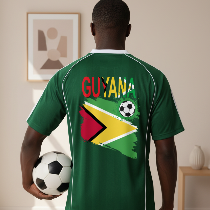 Guyana Flag Themed Unisex Graphic Shadow Stripe Collared Soccer Jersey