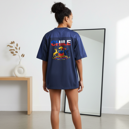 Chile Flag Themed Graphic Mesh V-Neck Soccer Jersey