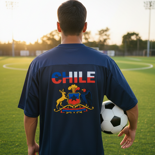 Chile Flag Themed Graphic Mesh V-Neck Soccer Jersey
