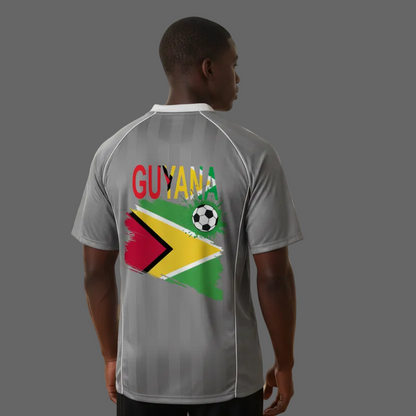 Guyana Flag Themed Unisex Graphic Shadow Stripe Collared Soccer Jersey