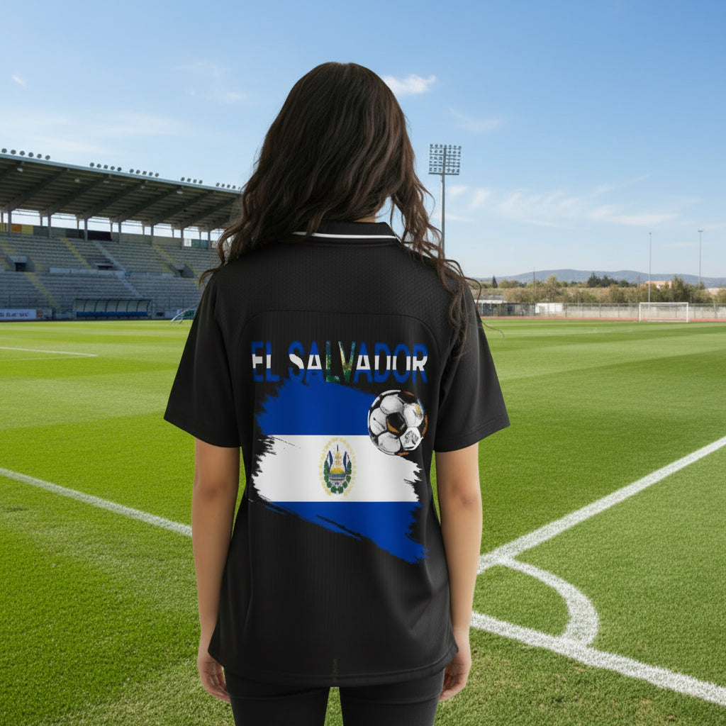 El Salvador Flag Themed Striped V-Neck Soccer Unisex Jersey