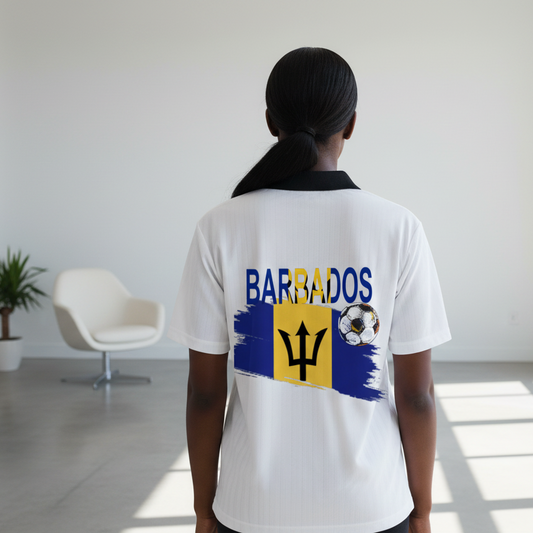 Barbados Flag Themed Contrast Collar Striped Soccer Jersey