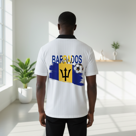 Barbados Flag Themed Contrast Collar Striped Soccer Jersey