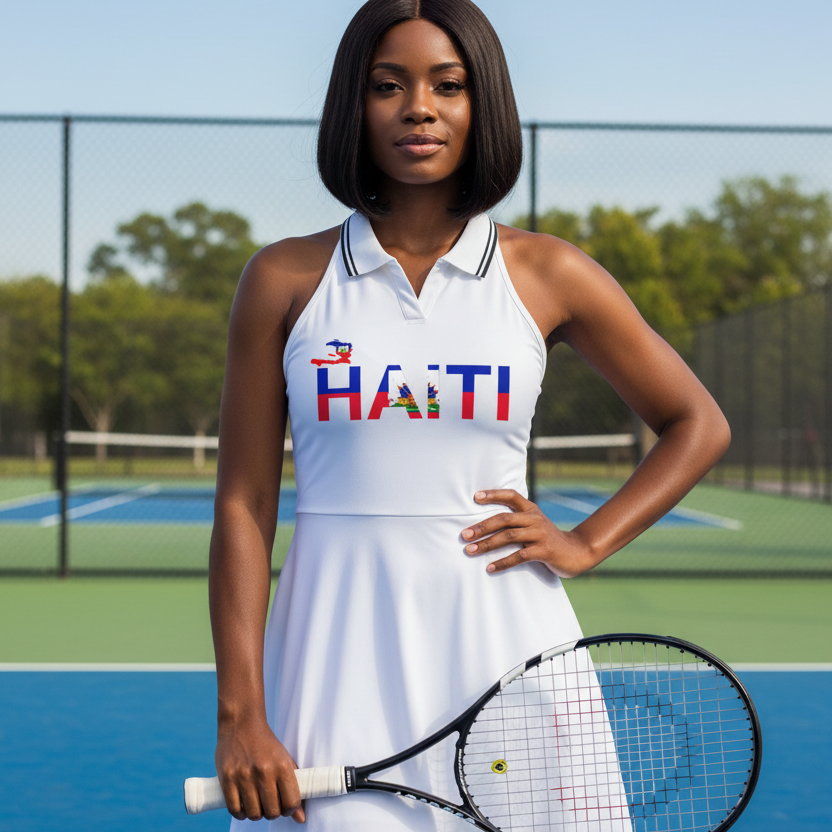 Haiti Flag Themed Women's Collared Halter A-Line Tennis Dress