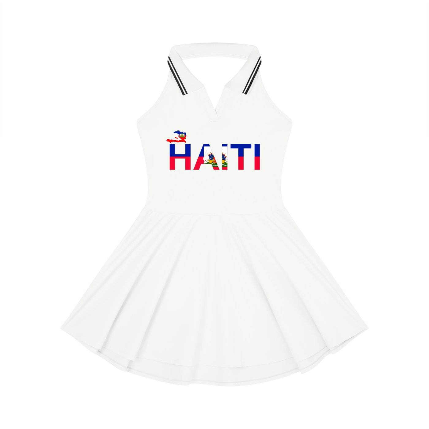 Haiti Flag Themed Women's Collared Halter A-Line Tennis Dress
