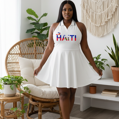 Haiti Flag Themed Women's Collared Halter A-Line Tennis Dress