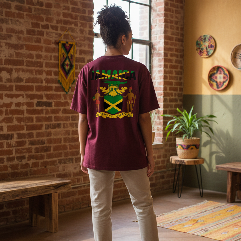 Jamaica Flag Art Themed Graphic Boxy Oversized Unisex T-Shirt