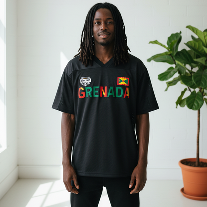 Grenada Flag Themed Graphic Mesh V-Neck Soccer Jersey