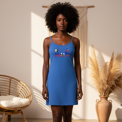 Haiti Flag Themed Women's Solid Tight Sleeveless Dress