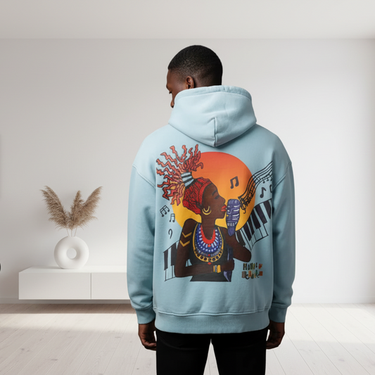 Jazz Singer Art Hoodie, Snow Wash Fleece Oversize Unisex Hoodie