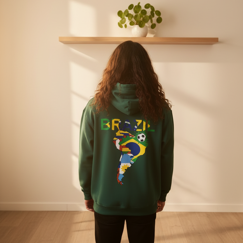 Brazil Flag Themed Graphic Unisex  Oversize Fleeced Hoodie