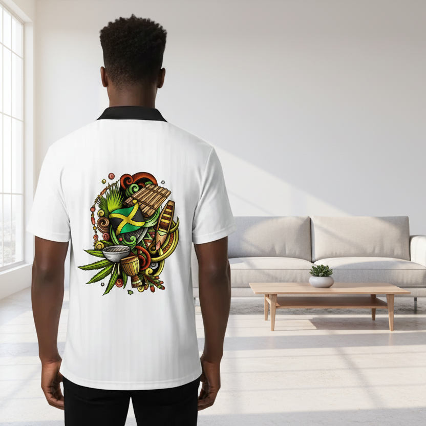 Unisex Jamaica Themed Graphic Contrast Collar Striped Soccer Jersey