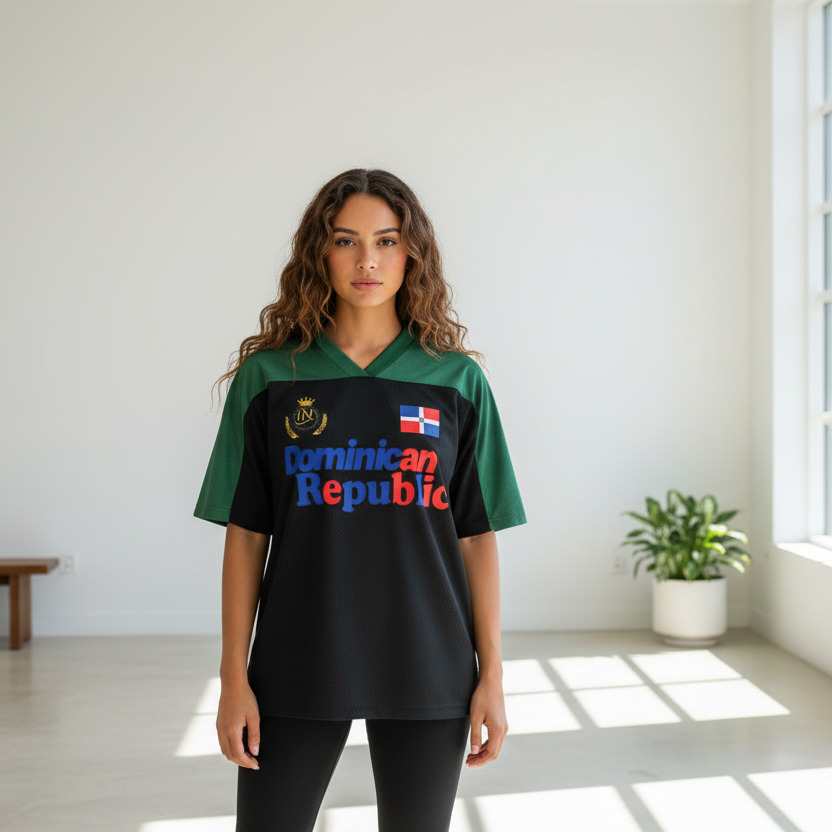 Dominican Republic Oversized Mesh V-Neck Soccer Jersey