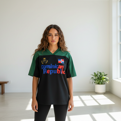 Dominican Republic Oversized Mesh V-Neck Soccer Jersey