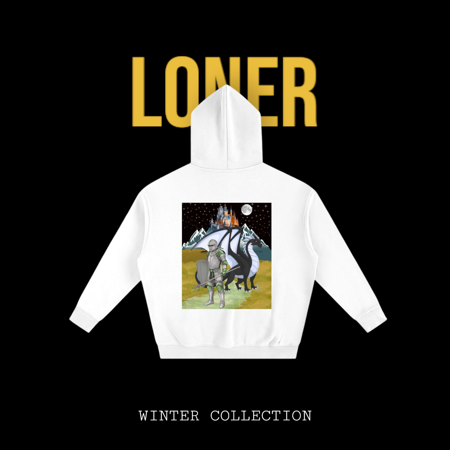 Unisex Medieval Themed Oversize Fleeced Hoodie, Knights and Dragon Fans
