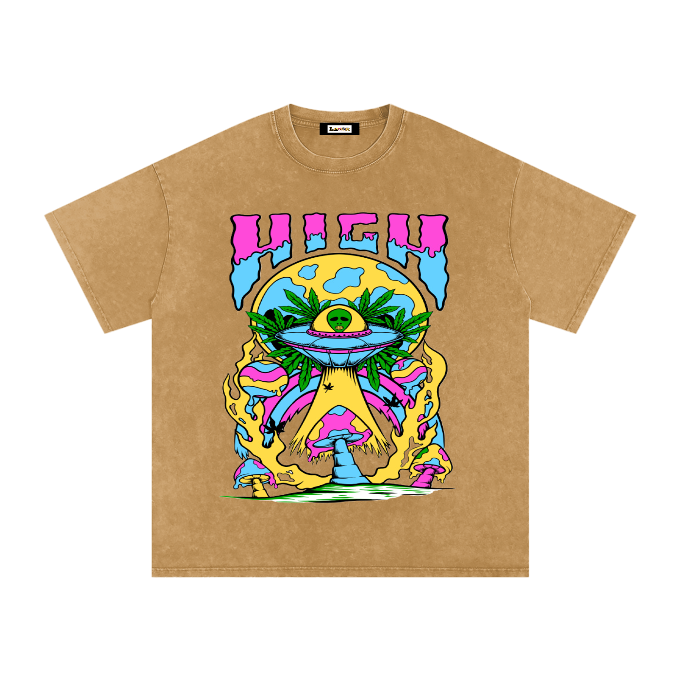 Graphic Alien Art Unisex Snow Washed Oversized Cotton T-Shirt