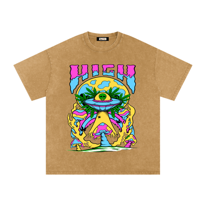 Graphic Alien Art Unisex Snow Washed Oversized Cotton T-Shirt