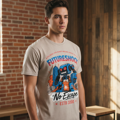 Future Robot Dystopia Graphic Snow Washed Oversized Cotton Unisex T-Shirt