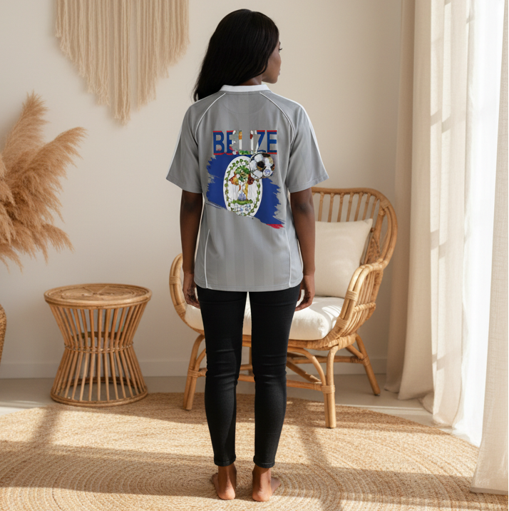 Belize Flag Themed Shadow Stripe Collared Soccer Graphic Unisex Jersey