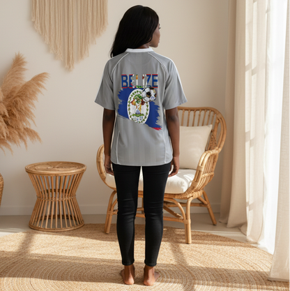 Belize Flag Themed Shadow Stripe Collared Soccer Graphic Unisex Jersey