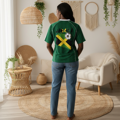 Jamaica Flag Themed Unisex Stripe Collared Soccer Jersey