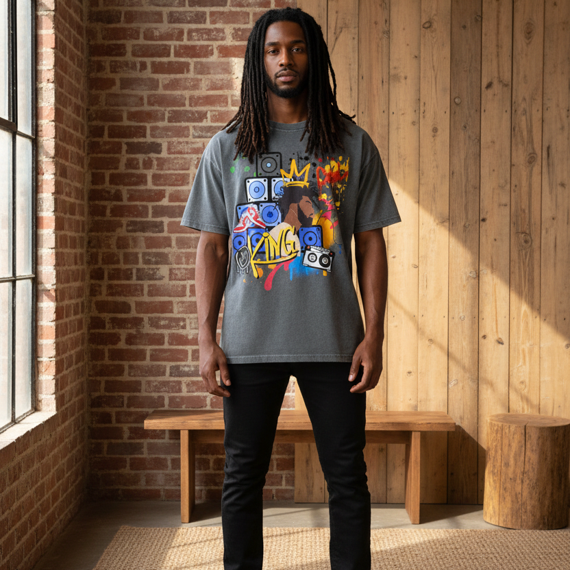 Graffiti Black Art Graphic Snow Washed Oversized Cotton Unisex T-Shirt