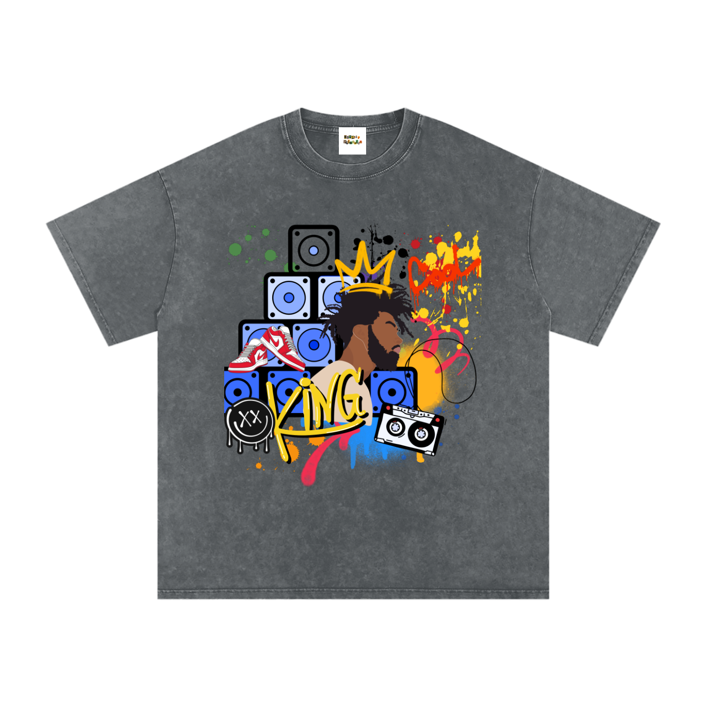 Graffiti Black Art Graphic Snow Washed Oversized Cotton Unisex T-Shirt