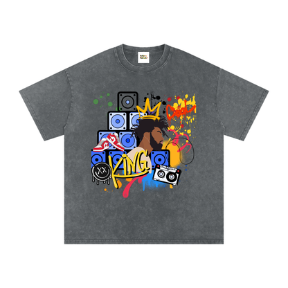 Graffiti Black Art Graphic Snow Washed Oversized Cotton Unisex T-Shirt