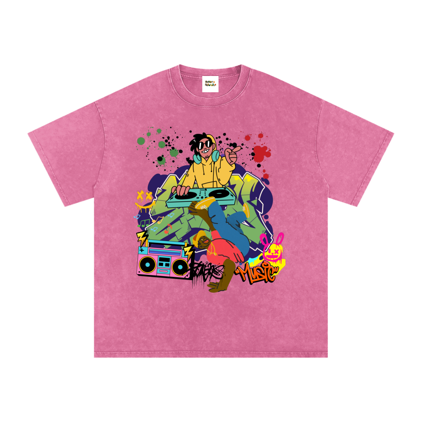 Graffiti DJ Art Graphic Unisex Snow Washed Oversized Cotton T-Shirt