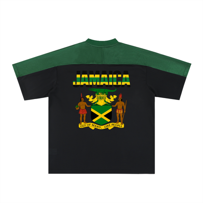 Jamaican Flag Themed Graphic Mesh V-Neck Soccer Jersey