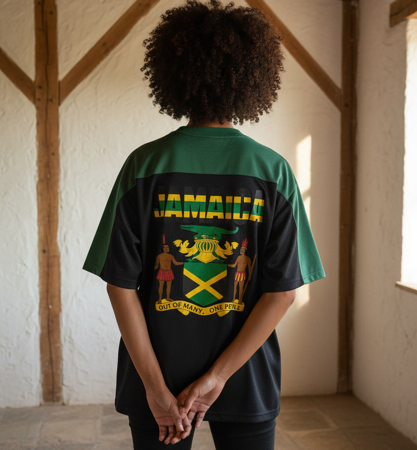 Jamaican Flag Themed Graphic Mesh V-Neck Soccer Jersey