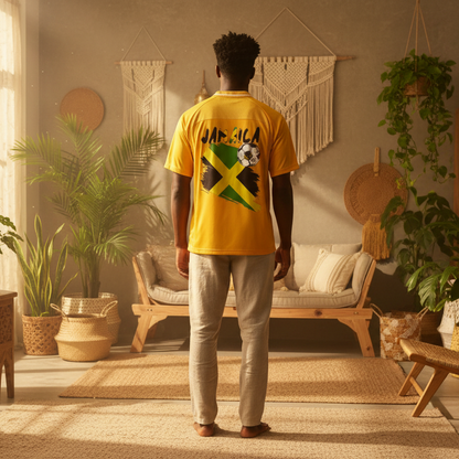 Jamaican Flag Themed Unisex Graphic Striped V-Neck Soccer Jersey