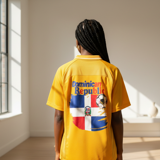 Dominican Republic Flag Themed Graphic Striped V-Neck Soccer Unisex Jersey