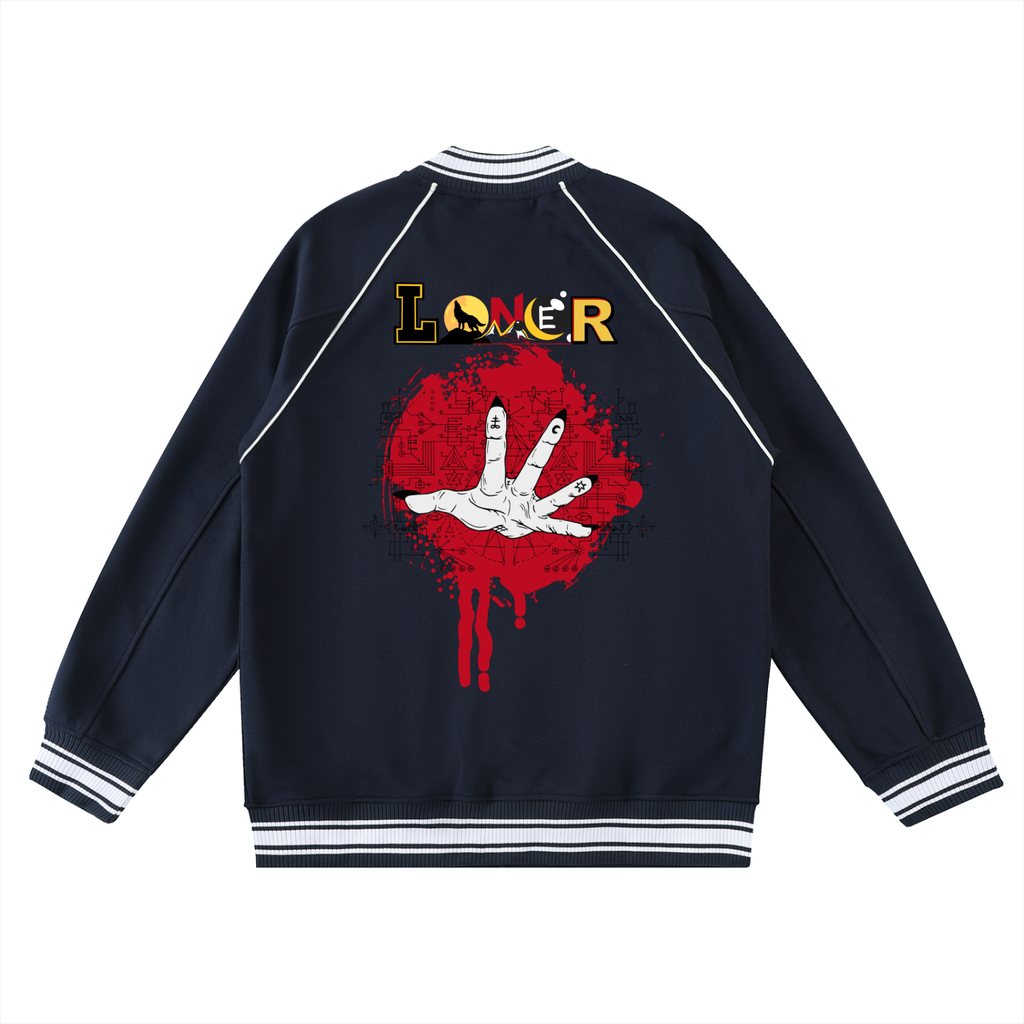 Gothic Hand Graphic Unisex  Contrast Trim Raglan Varsity Jacket