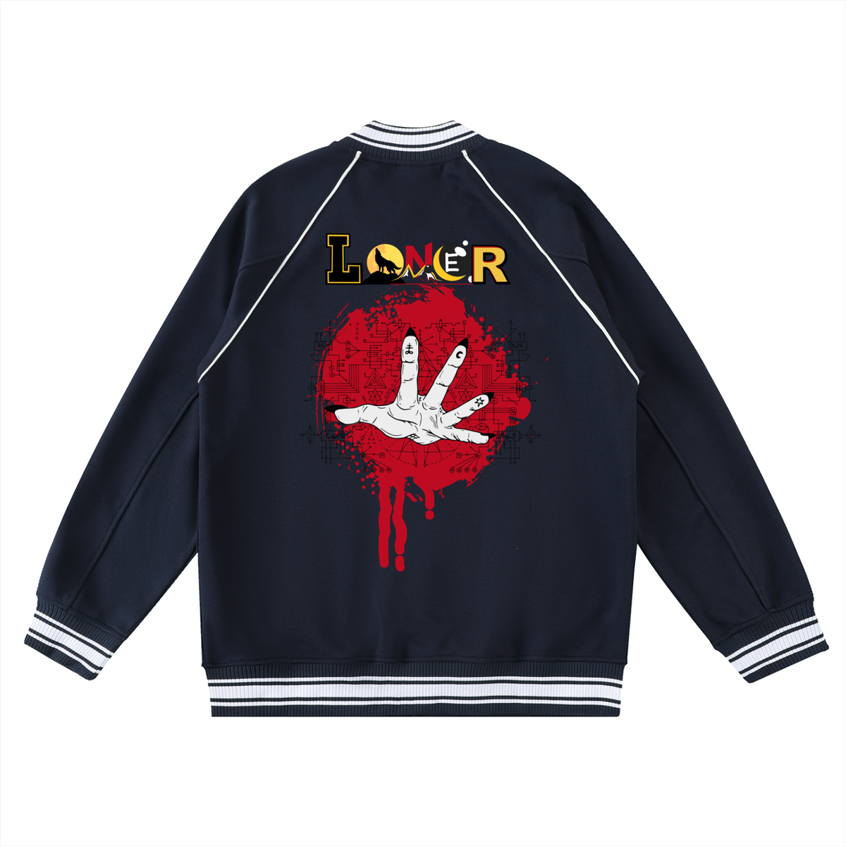 Gothic Hand Graphic Unisex  Contrast Trim Raglan Varsity Jacket