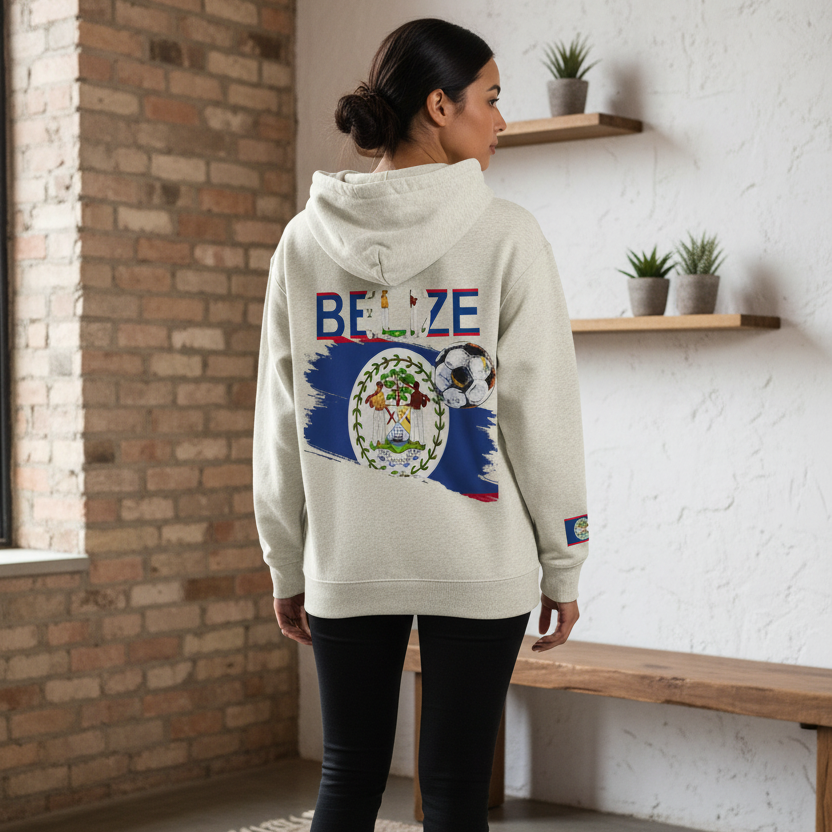 Belize Flag Themed Graphic Unisex Oversize Fleeced Hoodie