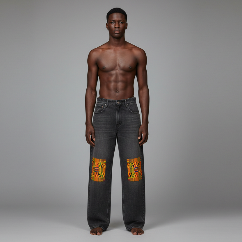jeans,kente cloth 